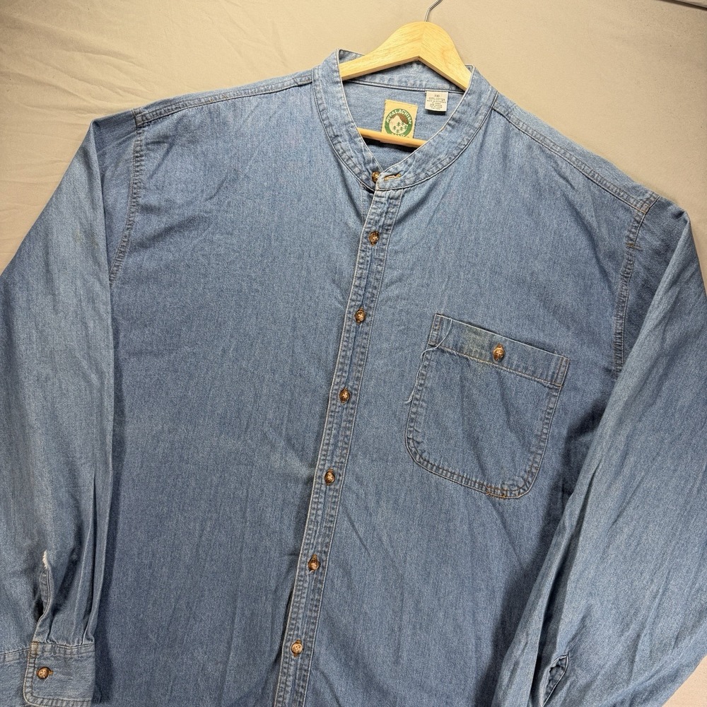 Vintage Denim Shirt Mens 3XL Blue Band Collar Grandad Blade Cotton Appalachian